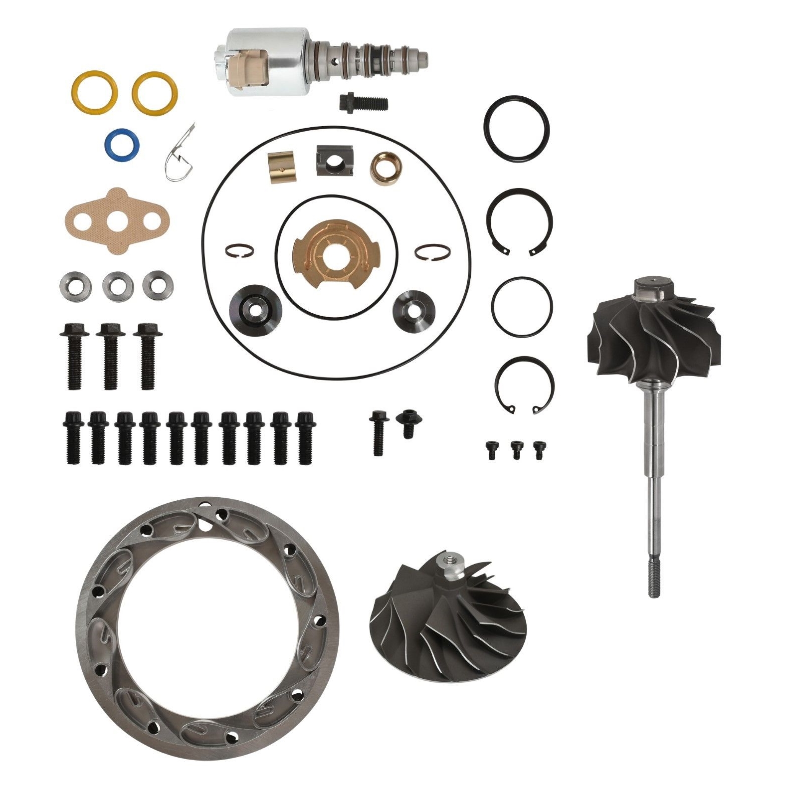 SPOOLOGIC Turbo Rebuild Kit Cast Wheel Turbine Shaft Unison Ring 15mm Vanes VGT Solenoid