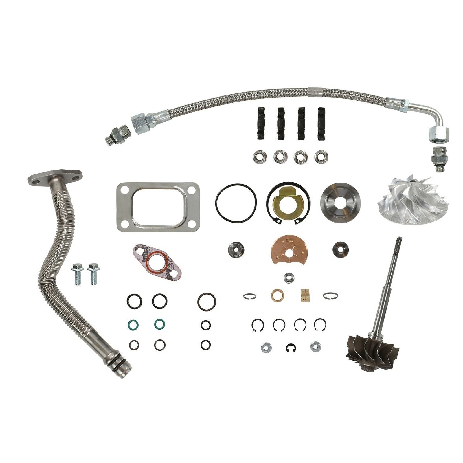 SPOOLOGIC Turbo Rebuild Kit Billet Wheel Turbine Shaft Drain & Feed Line