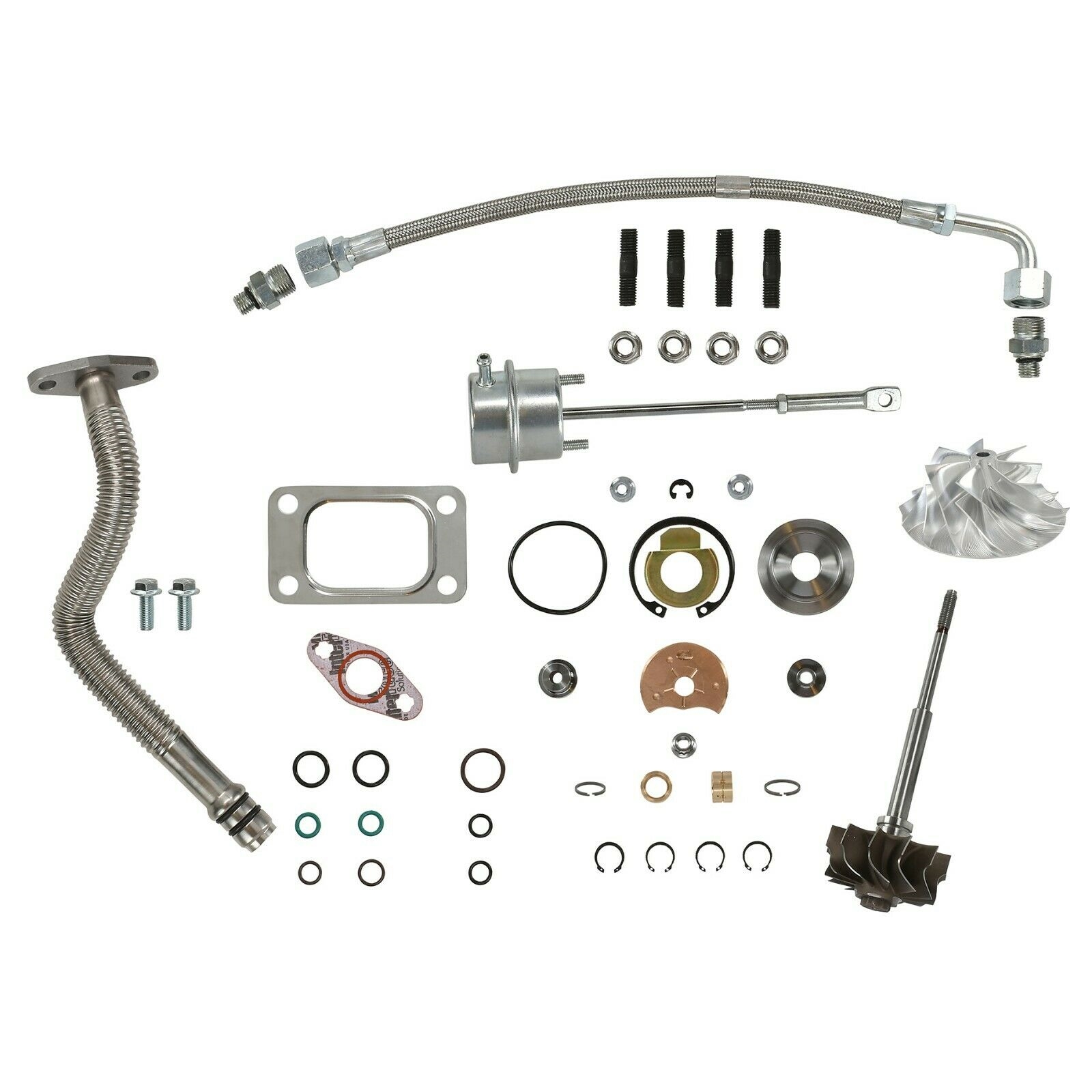 SPOOLOGIC Turbo Rebuild Kit Billet Wheel Turbine Shaft Drain & Feed Line Wastegate Actuator